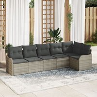 Ensemble de 6 pièces de Canapé de Jardin avec Coussins Gris Clair Rattan Poly, Canapé de Jardin 2 places avec Coussins Gris Clair Rattan Poly
