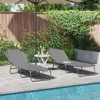 Vidaxl Chaise Longue Pliante 2 Pcs Portable En Tissu Oxford Gris 600d