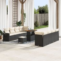 Set de canapé de jardin vidaXL 11 pièces avec coussins en rotin noir et acacia, Set de salle à manger de jardin vidaXL 3 pièces avec coussins en