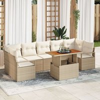 Ensemble De Canapé De Jardin 8 Pièces Avec Coussins Beige En Poly Rotin, Canapé De Jardin 2 Places Avec Rangement Et Coussins Beige En Poly Rotin