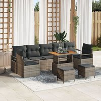 Vidaxl Ensemble De Canapé De Jardin 10 Pièces Avec Coussins En Rotin Poly Gris Acacia, Vidaxl Canapé De Jardin 2 Places Avec Coussins En Rotin Poly