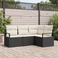 Ensemble De Canapé De Jardin 4 Pièces Avec Coussins Noir Poly Rattan, Canapé De Jardin 2 Places Avec Coussins Noir Poly Rattan