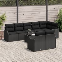 Set Canapé Jardin 9 Pièces Coussins Beige Poly Rattan, Canapé Jardin 2 Places Coussins Noir Poly Rattan