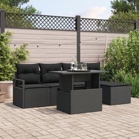 Ensemble De Canapés De Jardin 6 Pièces Avec Coussins Noir Rattan Poly, Canapé De Jardin 2 Places Avec Rangement Et Coussins Noir Rattan Poly