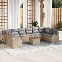 Vidaxl Ensemble De Canapé De Jardin De 11 Pièces Avec Coussins Beige Rotin Synthétique Acacia, Vidaxl Canapé De Jardin 2 Places Avec Rangement &
