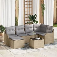 Ensemble De Canapé De Jardin 7 Pièces Avec Coussins En Rotin Noir, Canapé De Jardin 2 Places Avec Coussins En Rotin Beige