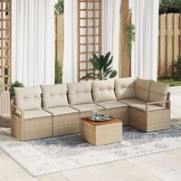 Set De Canapé De Jardin De 7 Pièces Vidaxl Avec Coussins Beige Poly Rattan Acacia, Canapé De Jardin 2 Places Vidaxl Avec Coussins Beige Poly Rattan