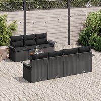 Ensemble De Canapés De Jardin De 8 Pièces Avec Coussins Noir Poly Rotin Acacia, Canapé De Jardin 2 Places Avec Rangement Et Coussins Noir Poly Rotin