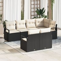 Set De Canapés De Jardin 7 Pièces Vidaxl Avec Coussins Noir Poly Rotin, Canapé De Jardin 2 Places Vidaxl Avec Coussins Noir Poly Rotin