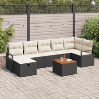 Ensemble De Canapé De Jardin 8 Pièces Avec Coussins Noir Poly Rotin, Canapé De Jardin 2 Places Avec Rangement Et Coussins Noir Poly Rotin