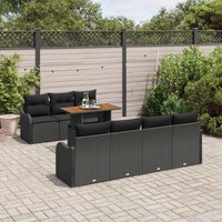 Vidaxl Ensemble De Canapés De Jardin De 8 Pièces Avec Coussins Noir Rattan Synthétique Acacia, Vidaxl Canapé De Jardin De 2 Places Avec Coussins Noir