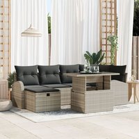 Ensemble De Canapé De Jardin 7 Pièces Avec Coussins Gris Clair Rattan Poly, Canapé De Jardin 2 Places Avec Rangement& Coussins Gris Clair Rattan Poly