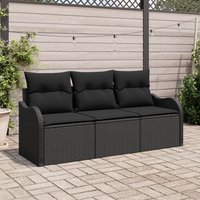 Vidaxl Ensemble De Canapé De Jardin 3 Pièces Avec Coussins Noir Poly Rattan, Vidaxl Canapé De Jardin 2 Places Avec Rangement & Coussins Noir Poly