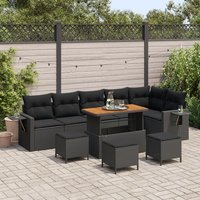 Ensemble De Canapé De Jardin 10 Pièces Avec Coussins Noir Poly Rattan Acacia, Ensemble De Salle À Manger De Jardin 4 Pièces Avec Coussins Noir Poly