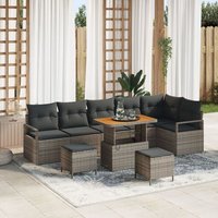 Vidaxl Ensemble De Sofa De Jardin 9 Pièces Avec Coussins Gris Poly Rotin Acacia, Vidaxl Canapé De Jardin 2 Places Avec Coussins Gris Poly Rotin,