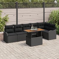 Canapé De Jardin 7 Pièces Avec Coussins Noir Rattan Synthétique, Canapé De Jardin 2 Places Avec Rangement & Coussins Noir Rattan Synthétique