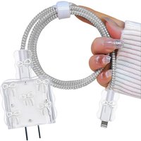 Série De Protege Chargeur Câble Compatible Avec Iphone, Protecteur De Câbles Avec Noeud Papillon Argenté 3D Pour Filles, Protecteurs Pour Raccords De