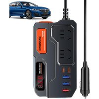 Adaptateur de prise allume-cigare Conversion de prise domestique 12 V/24 V vers 220 V, adaptateur de prise allume-cigare, chargeur pour ordinateur portable, ports USB de charge rapide, affichage numérique intelligent, sortie multiport pour le camping