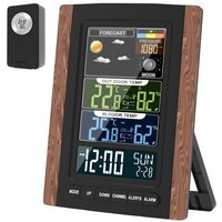 Station Météo sans Fil avec Capteur, Thermomètre Lgromètre Intérieur Extérieur, Temp., Hum., Baromètre, Prévision Météorologique, Réveil, Phases