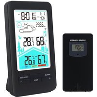 Station Météo Sans Fil Avec Capteur Extérieur, Thermomètre Hygromètre Baromètre Numérique Intérieur Exterieur Avec DCF Radio-Réveil Fonction Réveil