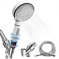 Pommeau de douche économe en eau avec tuyau de 1,5 m, douchette, filtre à pierres minérales et 5 types de jet, pommeau de douche augmentant la