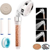 Pommeau de douche à économie d'eau avec filtre, économiseur d'eau et augmentation de la pression, avec pierres minérales, 3 types de jet, 2