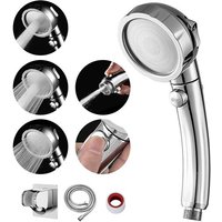 Pommeau de douche à économie d'eau avec fonction arrêt d'eau, 3 types de jets, augmentation de la pression, pommeau de douche avec tuyau et support,