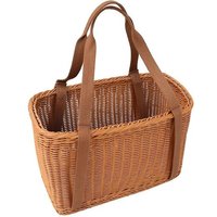 Panier tissé fait main avec poignée ¿ Support de rangement portable pour décoration intérieure, fruits et fleurs ¿ Marron 32 x 14 x 38 cm