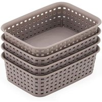 Paniers de rangement polyvalents en plastique tressé gris ¿ Organisez la cuisine, la salle de bain, les chambres d'enfants et plus encore ¿ Lot de 4