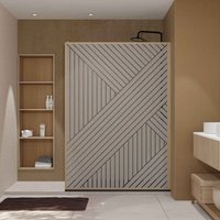 Paroi de douche 140x200 HINATA - Style Japandi Geometrique - Cadre Effet Bois - Verre 6mm