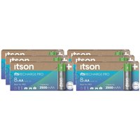ITSON Lot de 6 Boîtes de 8 piles rechargeables AA Pro NiMH prêtes à l'emploi, 2500 mAh, idéales pour les appareils photo, les manettes de jeu, les