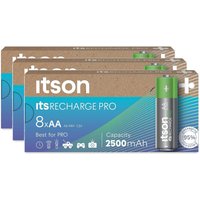 ITSON Lot de 3 Boîtes de 8 piles rechargeables AA Pro NiMH prêtes à l'emploi, 2500 mAh, idéales pour les appareils photo, les manettes de jeu, les