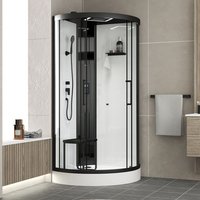 Cabine de douche 1/4 de cercle 95x95x218 cm - Fonction HAMMAM, Jets Hydromassants, Led et Bluetooth