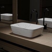 Vasque à poser Rectangle en Céramique Blanche Mat Effet Marbre - 45,5x32,5x13 cm - WHITE MARBLE
