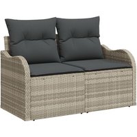 Ensemble de 11 pièces de canapé de jardin avec coussins Gris Poly Rattan, Canapé de jardin 2 places avec rangement et coussins Gris clair Poly Rattan