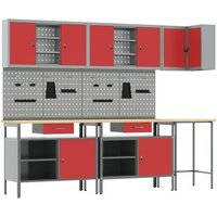 Set de table pour ranger des outils en 10 pièces vidaXL Rouge en bois et métal