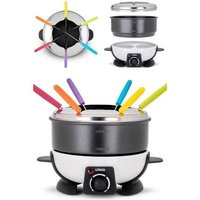 Appareil à fondue électrique 6 personnes thermo-isolées et pare-éclaboussures en inox anti-adhésif Caquelon en métal