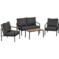Ensemble Salon De Jardin Design Style Colonial 4 Places 4 Pi?Ces Accoudoirs Plateau Aspect Bois Acier Noir Polyester Gris