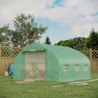 Serre De Jardin Tunnel 10,4 M² - 6 Fenêtres Et Porte Zippée Avec Moustiquaires - Acier Galvanisé Pe Vert
