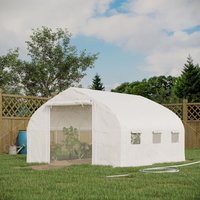 Serre De Jardin Tunnel 10,4 M² - 6 Fenêtres Et Porte Zippée Avec Moustiquaires - Acier Galvanisé Pe Blanc
