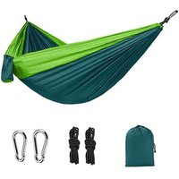 Hamac De Camping Portable Ultra-Léger (Vert), 270x140cm, Capacité De Charge 300kg, Avec 2 Mousquetons De Haute Qualité Et 2 Sangles En Nylon,