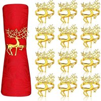 12 Pièces Rond De Serviette Renne De Noël, 6cm Rond De Serviette Elan Doré Pour Noël Petit Déjeuner Thanksgiving Fête Décoration De Table Mariage