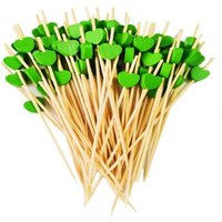 (Vert) 100 Pièces Bâtons De Cocktail, 12cm Coeurs En Bambou Jetables, Cure-Dents En Bois, Brochettes Pour La Décoration Des Aliments, Verres À
