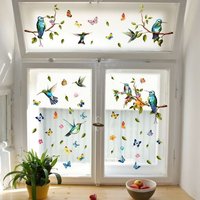 Stickers De Fenêtre Colibri Et Papillon, Stickers Muraux Oiseaux, Stickers Muraux Feuilles Vertes, Stickers Muraux Animaux Colorés, Stickers
