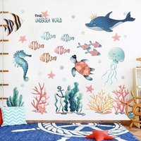 Stickers Muraux Dauphin, Monde Sous-Marin, Chambre D'enfant, Papier Peint Autocollant, Décoration De Salle De Bain, Stickers Imperméables