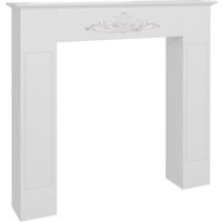 Manteau de cheminée style baroque bois de sapin blanc effet vieilli