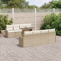 Ensemble De Canapés De Jardin Vidaxl 10 Pièces Avec Coussins Beige Poly Rotin, Canapé Jardin Vidaxl 2 Places Avec Rangement & Coussins Beige Poly