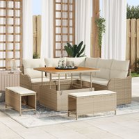 Ensemble De Canapé De Jardin De 8 Pièces Avec Coussins En Beige En Poly Rotin Acacia, Canapé De Jardin 2 Places Avec Coussins En Beige En Poly Rotin,