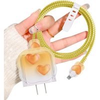 Elégant Kits De Protege Chargeur De 18/20W Compatible Avec Iphone, Protecteur De Câbles Avec Coeur Jaune 3D Pour Femmes, Protecteurs Pour Raccords De