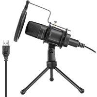 Microphone USB Microphone de jeu pour ordinateur Microphone à condensateur, noir -